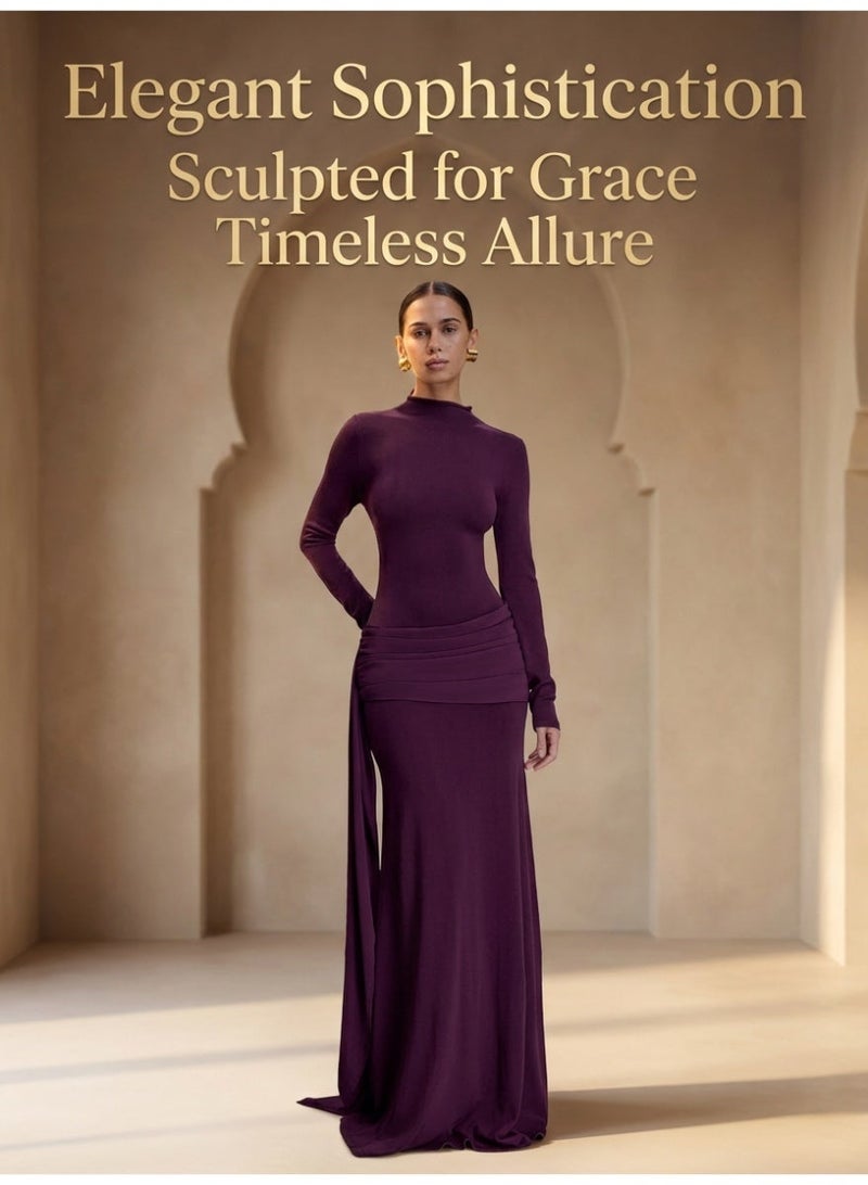 MS MIN Women's Luxury High Neck Long Sleeve Maxi Dress, Slim Fit Bodycon, Elegant Modest Formal Dress for Wedding Guest & Party - Image 2